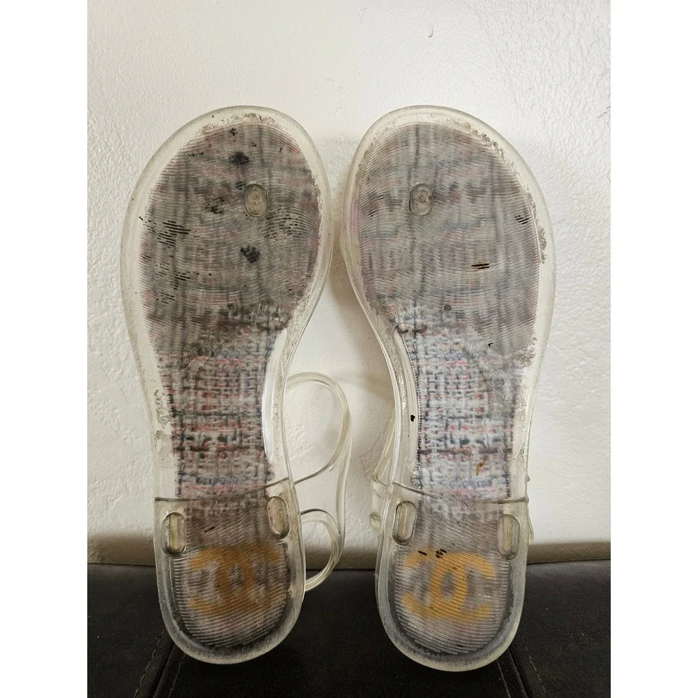 CHANEL Pink CC Clear Camelia Jelly Strap Flip Flops Flat Sandals EU 37 US‎ 6.5